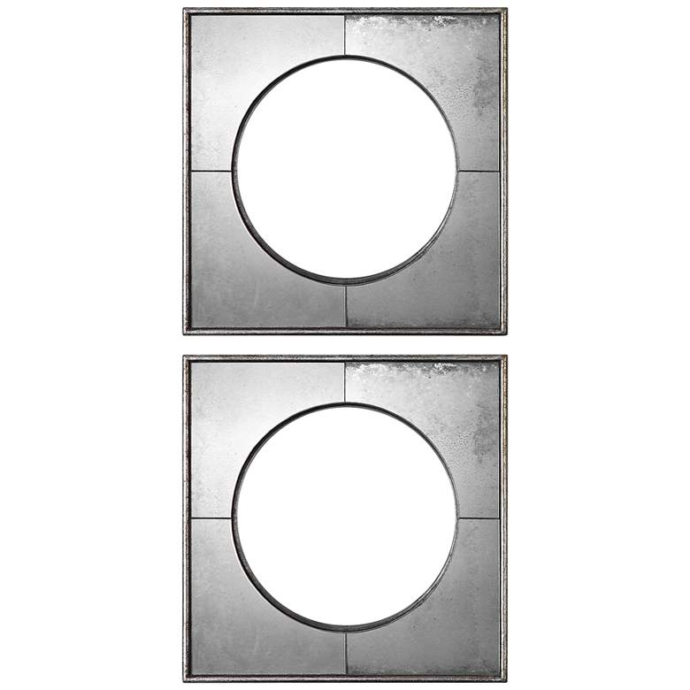 Image 1 Savio Silver Leaf 15 3/4 inch Square Convex Wall Mirror Set of 2