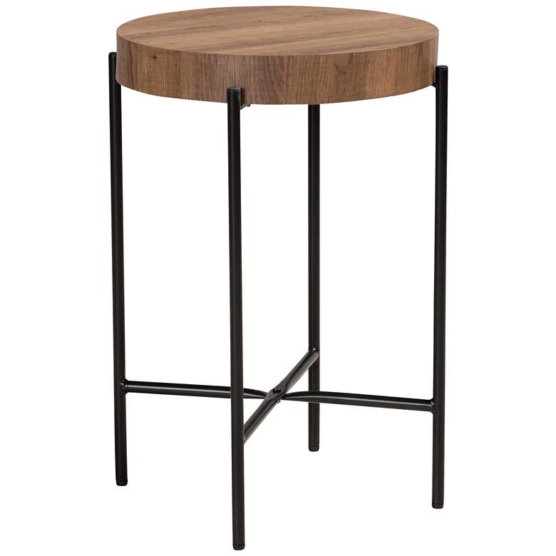 Image 1 Savion 15 3/4 inch Wide Walnut Brown Wood Black Metal End Table