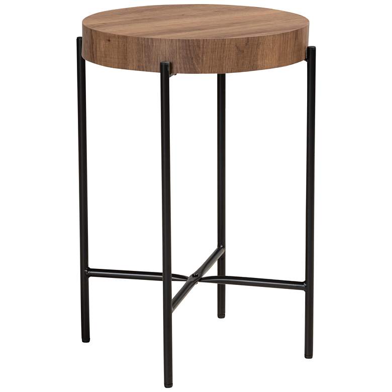 Image 1 Savion 15 3/4" Wide Walnut Brown Wood Black Metal End Table
