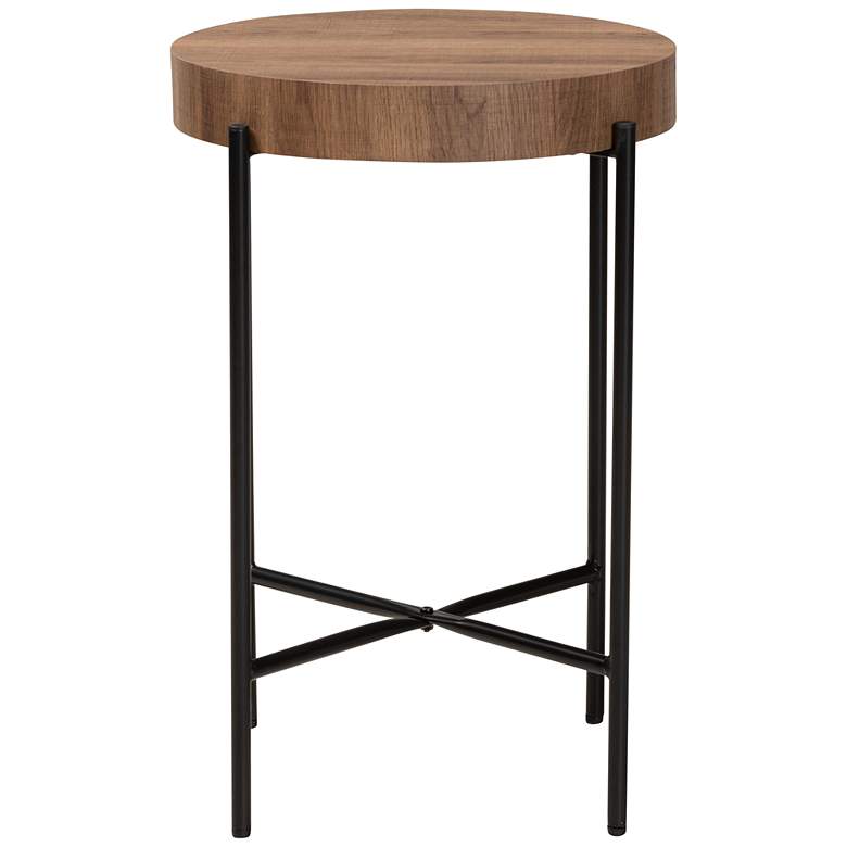 Image 2 Savion 15 3/4" Wide Walnut Brown Wood Black Metal End Table more views
