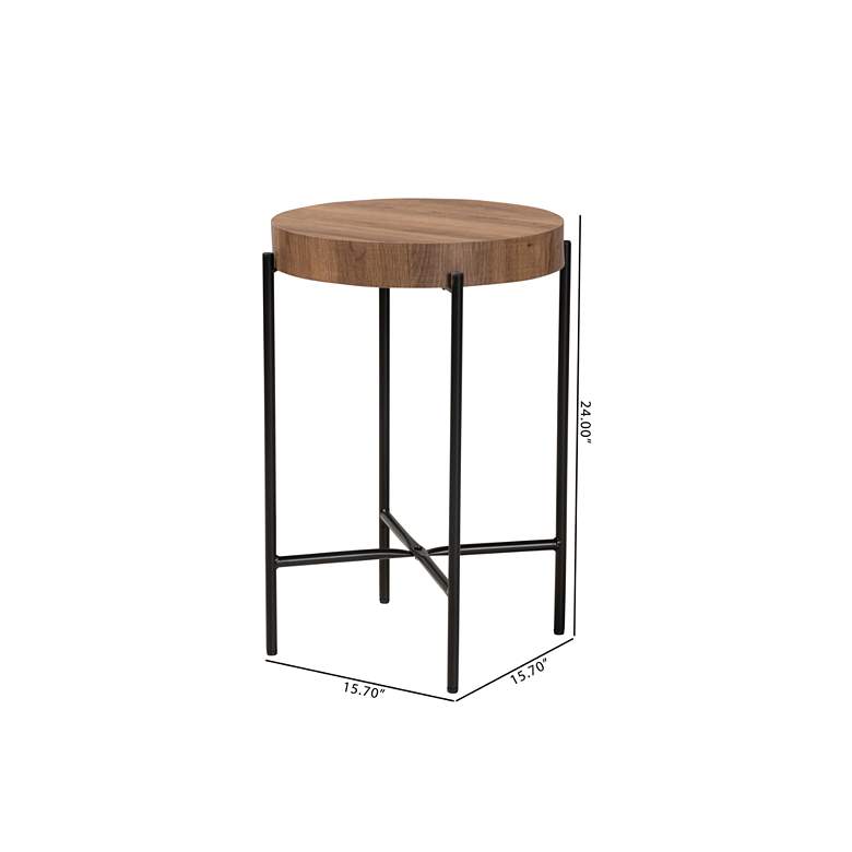 Image 5 Savion 15 3/4" Wide Walnut Brown Wood Black Metal End Table more views