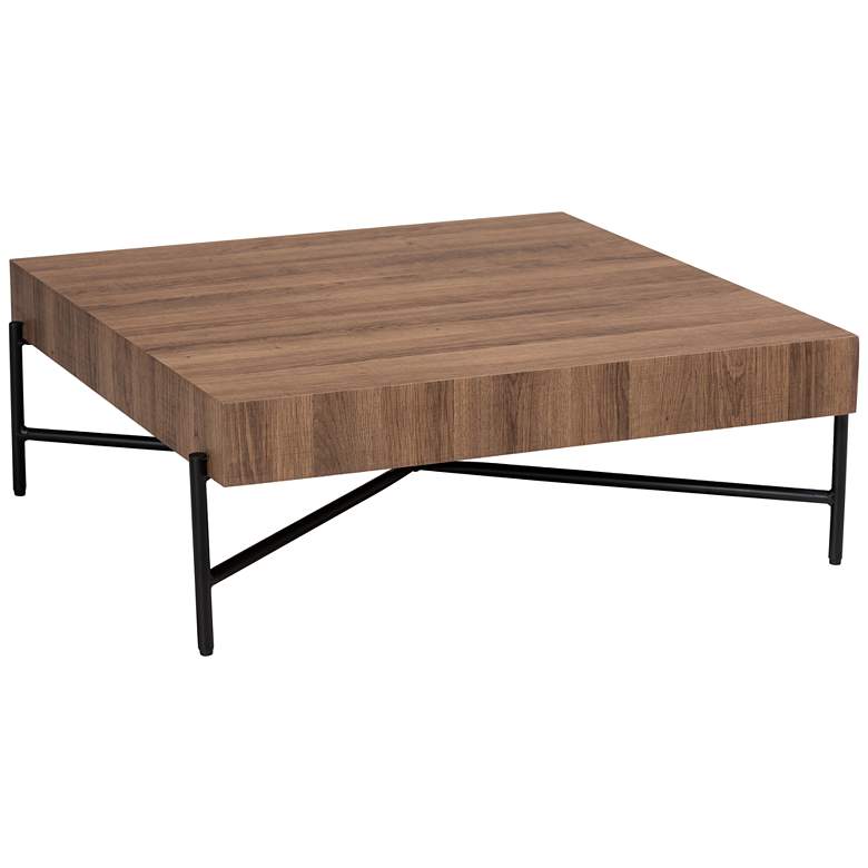 Image 2 Savion 31 1/2 inchW Walnut Brown Wood Black Metal Coffee Table