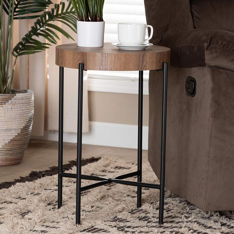 Image 1 Savion 31 1/2"W Walnut Brown Wood Black Metal Coffee Table