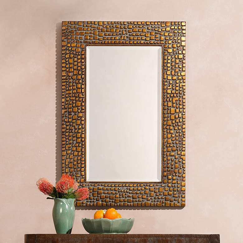 Image 1 Savla Textured Relief Bronze 24 inch x 36 inch Wall Mirror