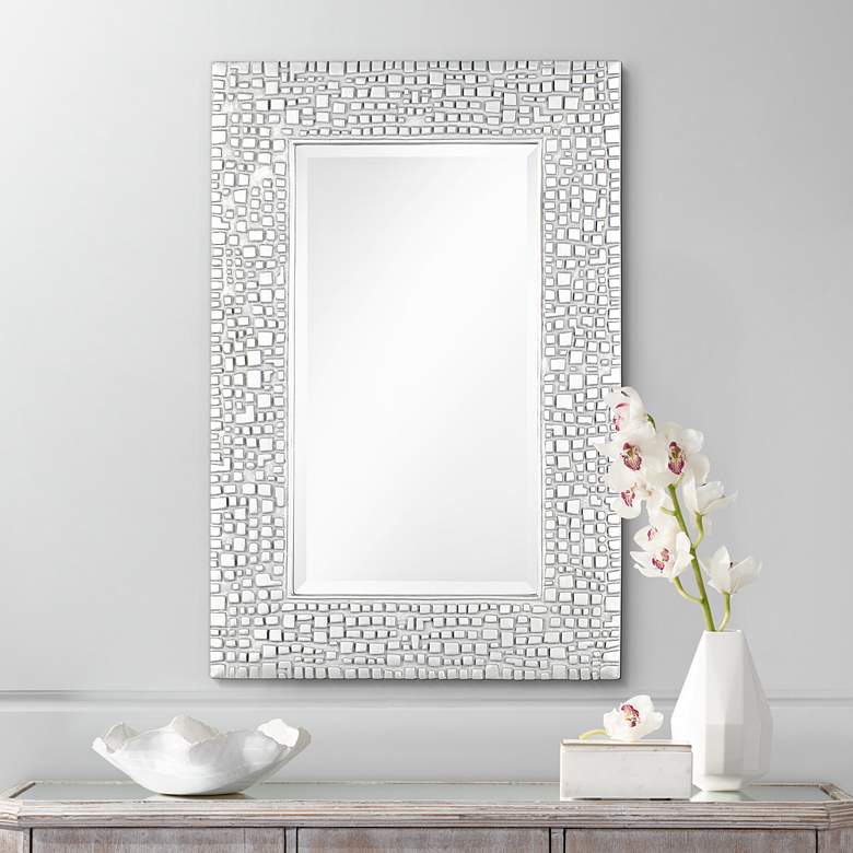Image 1 Savla Textured Relief Silver 24 inch x 36 inch Wall Mirror