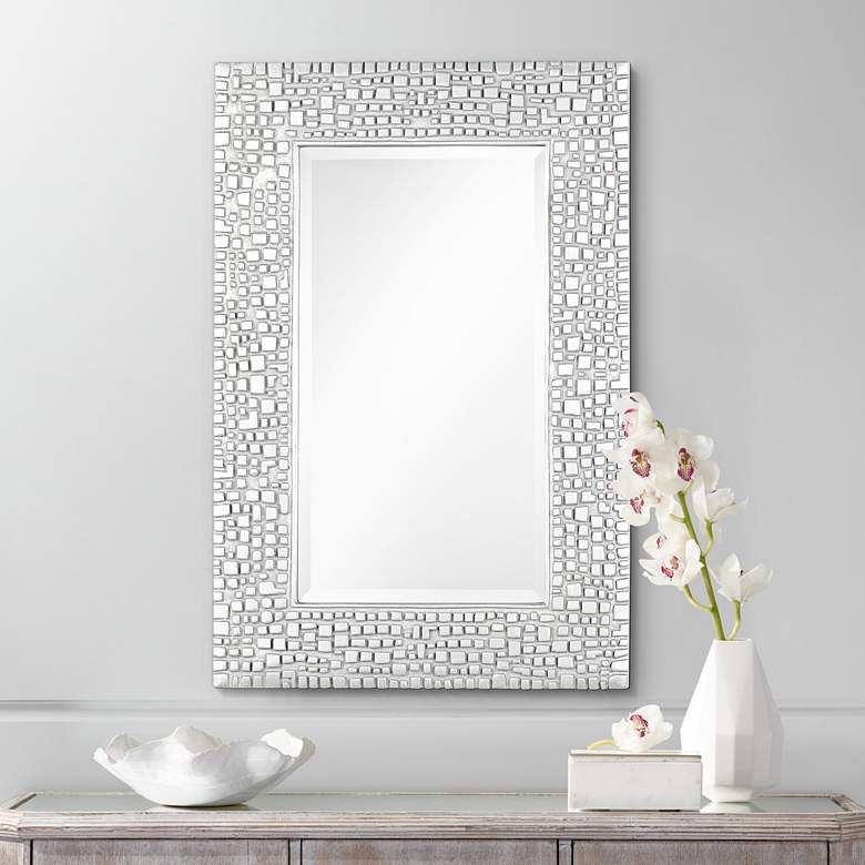 Image 1 Savla Textured Relief Silver 24" x 36" Wall Mirror
