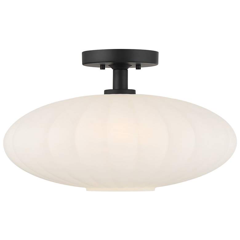 Image 1 Savoy House 18" Wide Matte Black White Glass Orb Ceiling Light
