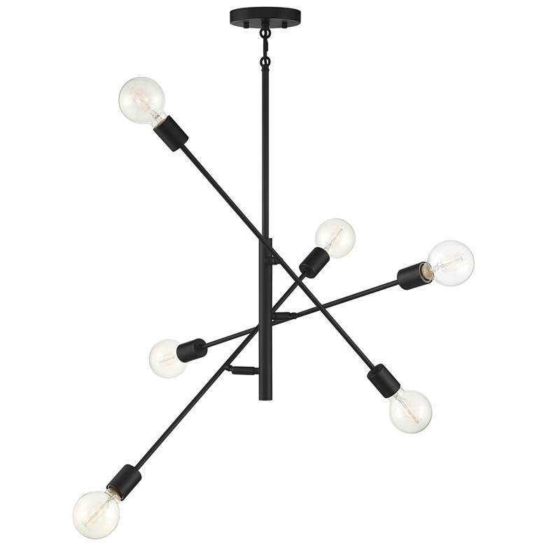 Image 1 Savoy House 26 inch Wide 6-Light Matte Black Sputnik Arm Modern Chandelier