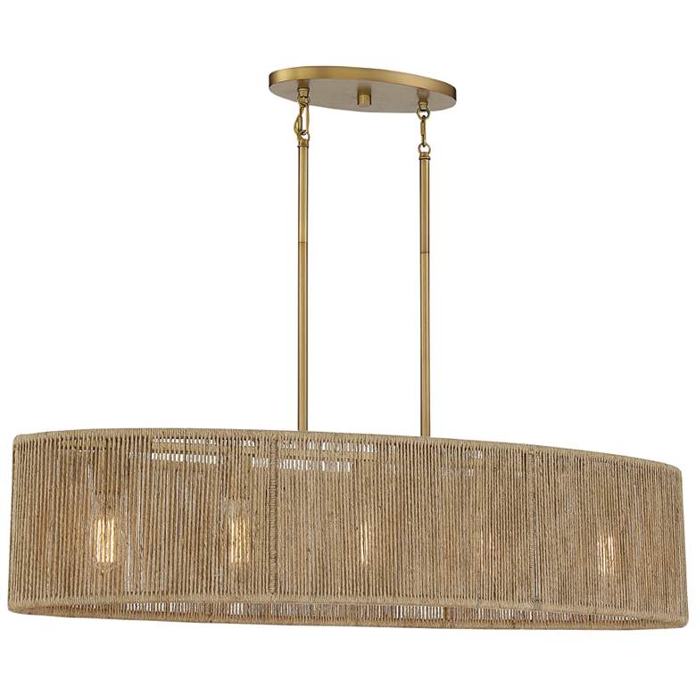 Image 2 Savoy House Ashe 42" Warm Brass and Rope 5-Light Oval Chandelier