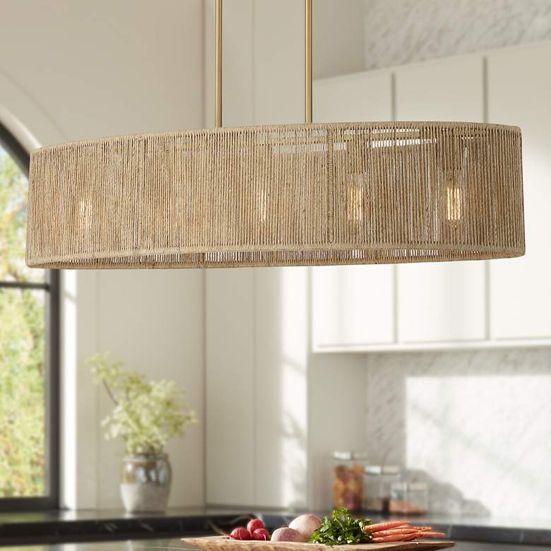 Image 1 Savoy House Ashe 42" Warm Brass and Rope 5-Light Oval Chandelier