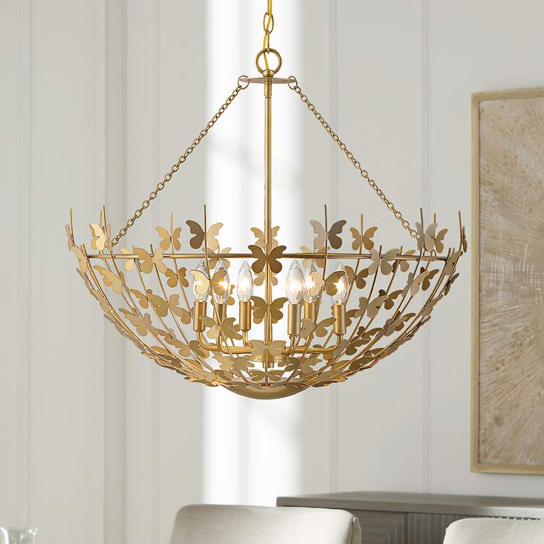 Image 1 Savoy House Birch 28" Wide Burnished Brass 6-Light Pendant