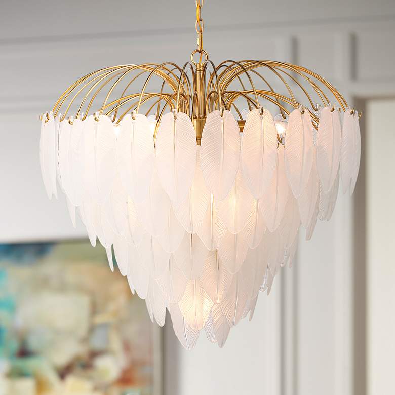 Image 1 Savoy House Boa 27"W Warm Brass Chandelier w/ Frosted Glass