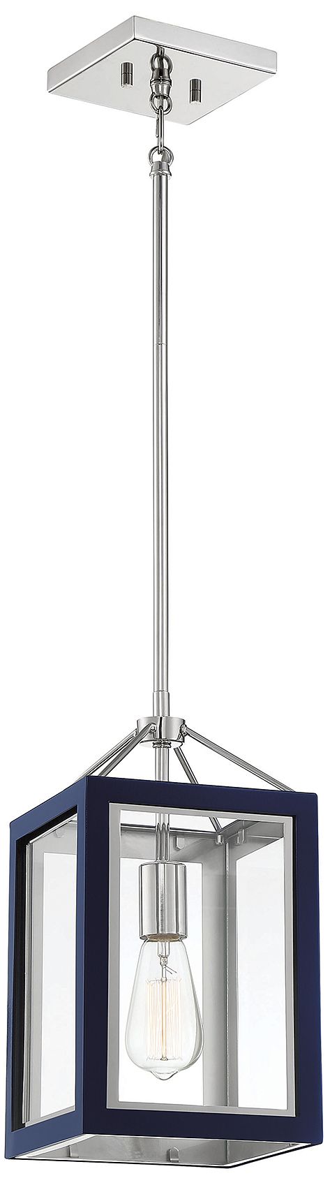 Image 3 Savoy House Carlton 8" Wide Navy with Polished Nickel Accents Pendant more views