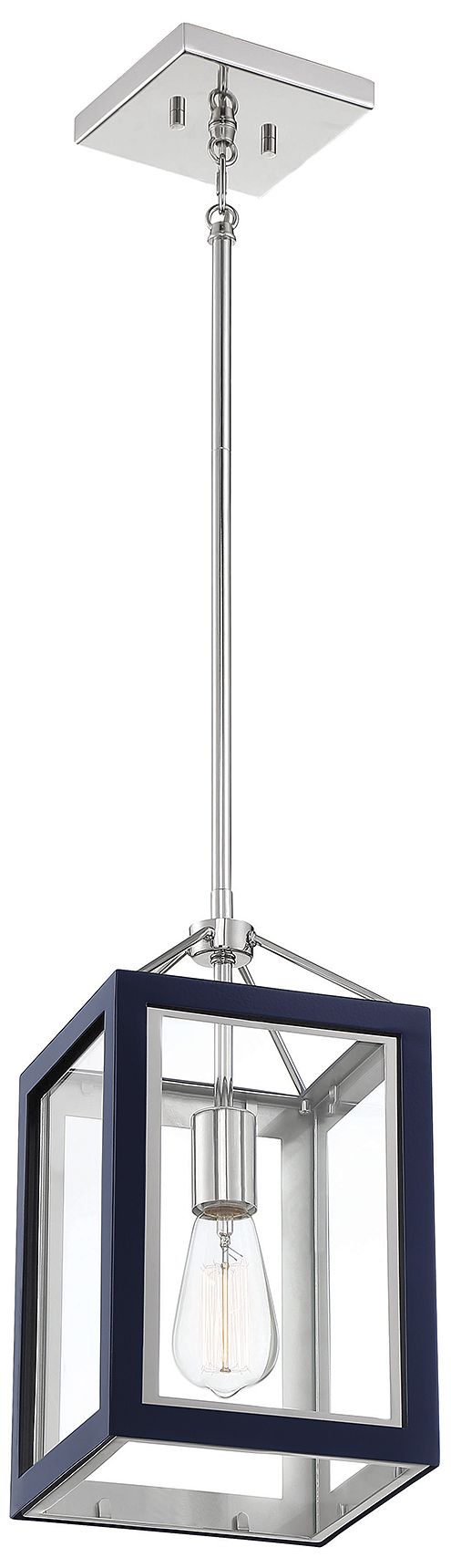 Image 4 Savoy House Carlton 8" Wide Navy with Polished Nickel Accents Pendant more views