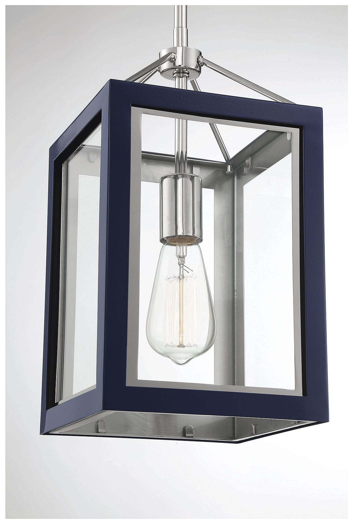 Image 6 Savoy House Carlton 8" Wide Navy with Polished Nickel Accents Pendant more views