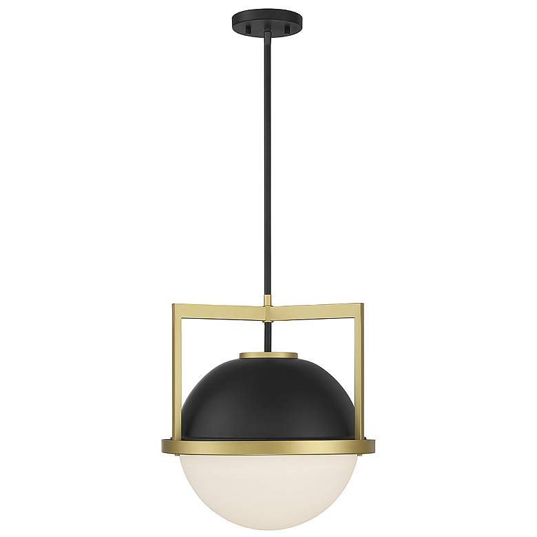 Image 1 Savoy House Carlysle 15" Wide Matte Black with Warm Brass 1-Light Pend