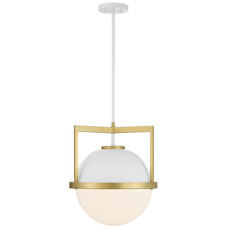 Image 1 Savoy House Carlysle 15 inch Wide White with Warm Brass 1-Light Pendant