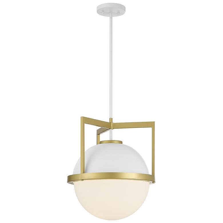 Image 5 Savoy House Carlysle 15" Wide White with Warm Brass 1-Light Pendant more views