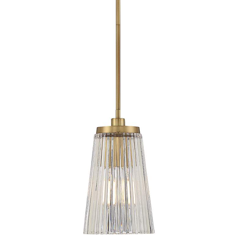 Image 1 Savoy House Chantilly 8"W Brass Ribbed Glass Mini Pendant