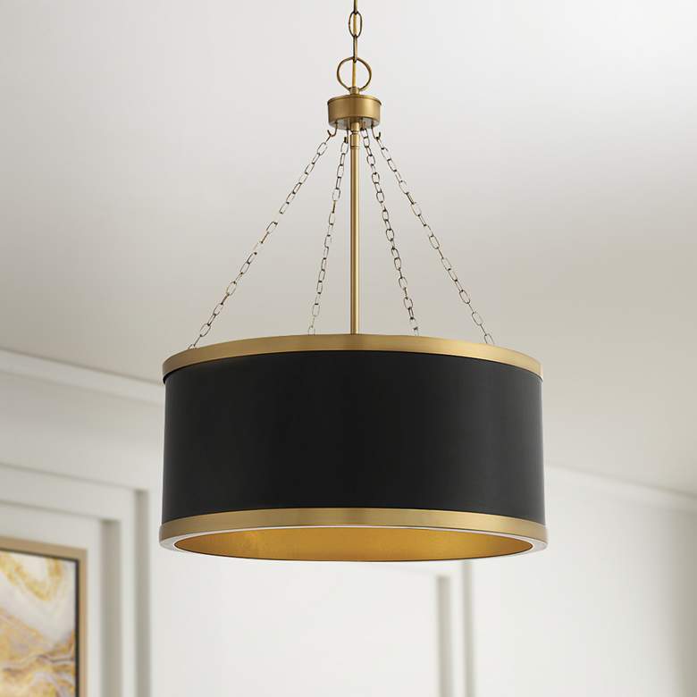 Image 1 Savoy House Delphi 19" Wide Black with Warm Brass Accents 6-Light Pend