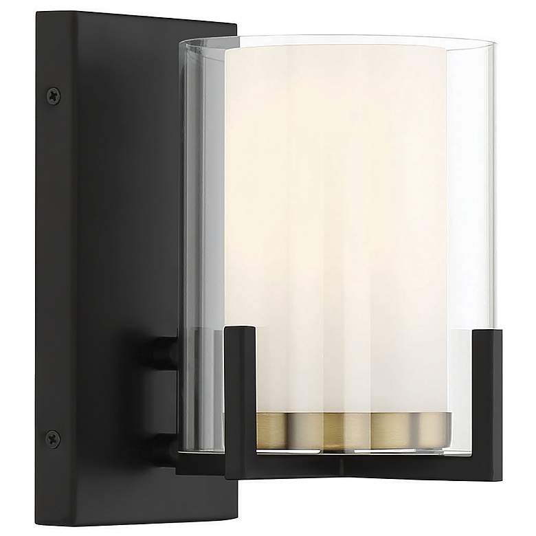 Image 1 Savoy House Eaton 8.25" High Matte Black & Warm Brass Accents Wall