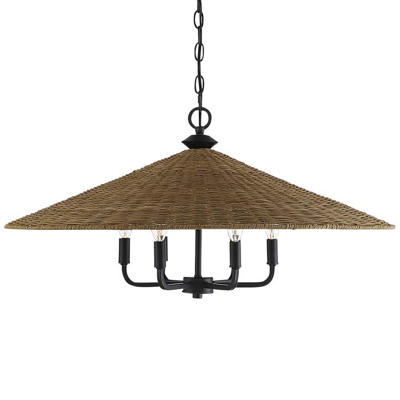 Image 3 Savoy House Eman 30" Wide 6-Light Matte Black Natural Rattan Pendant