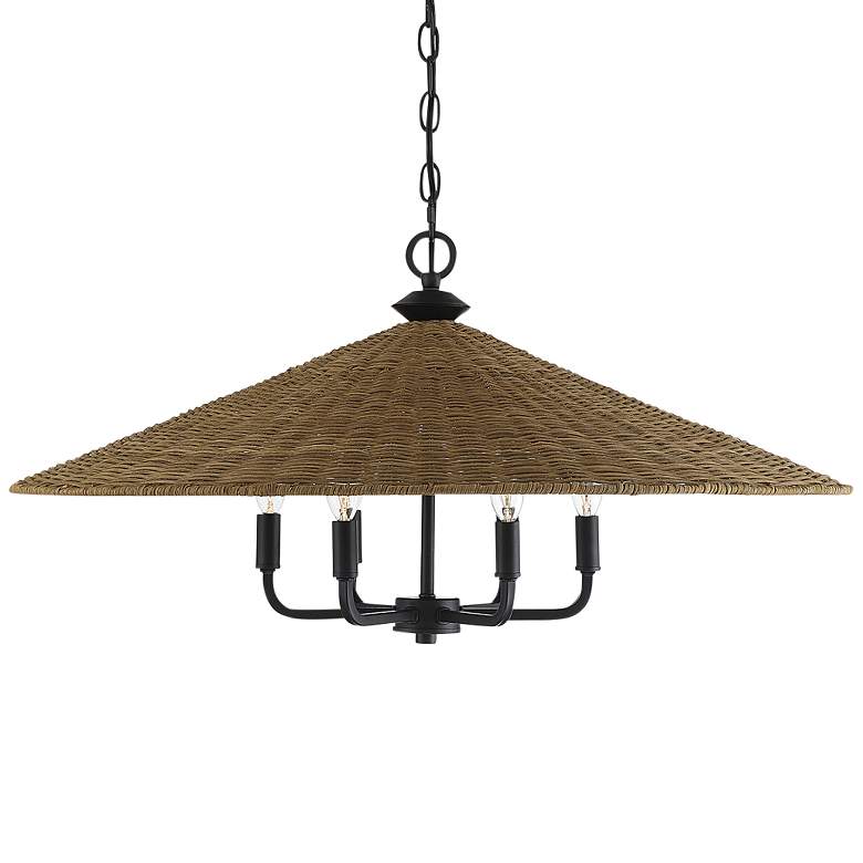 Image 3 Savoy House Eman 30 inch Wide 6-Light Matte Black Natural Rattan Pendant