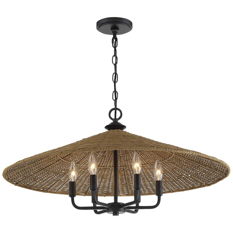 Image 5 Savoy House Eman 30" Wide 6-Light Matte Black Natural Rattan Pendant more views