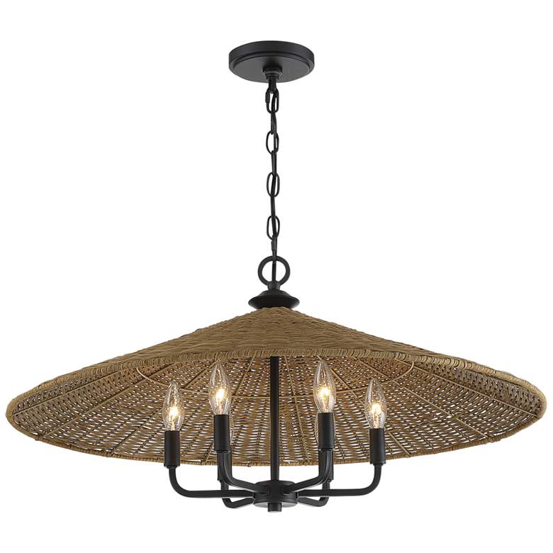 Image 5 Savoy House Eman 30 inch Wide 6-Light Matte Black Natural Rattan Pendant more views