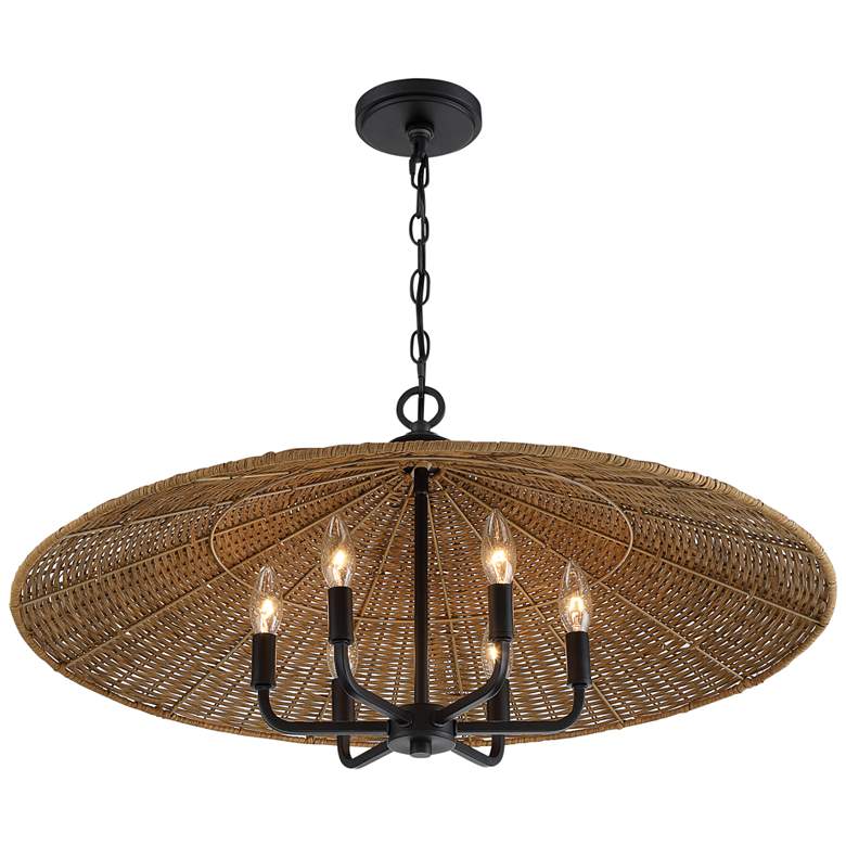 Image 6 Savoy House Eman 30" Wide 6-Light Matte Black Natural Rattan Pendant more views