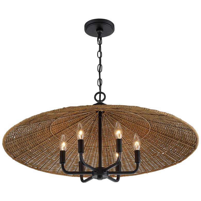 Image 6 Savoy House Eman 30 inch Wide 6-Light Matte Black Natural Rattan Pendant more views