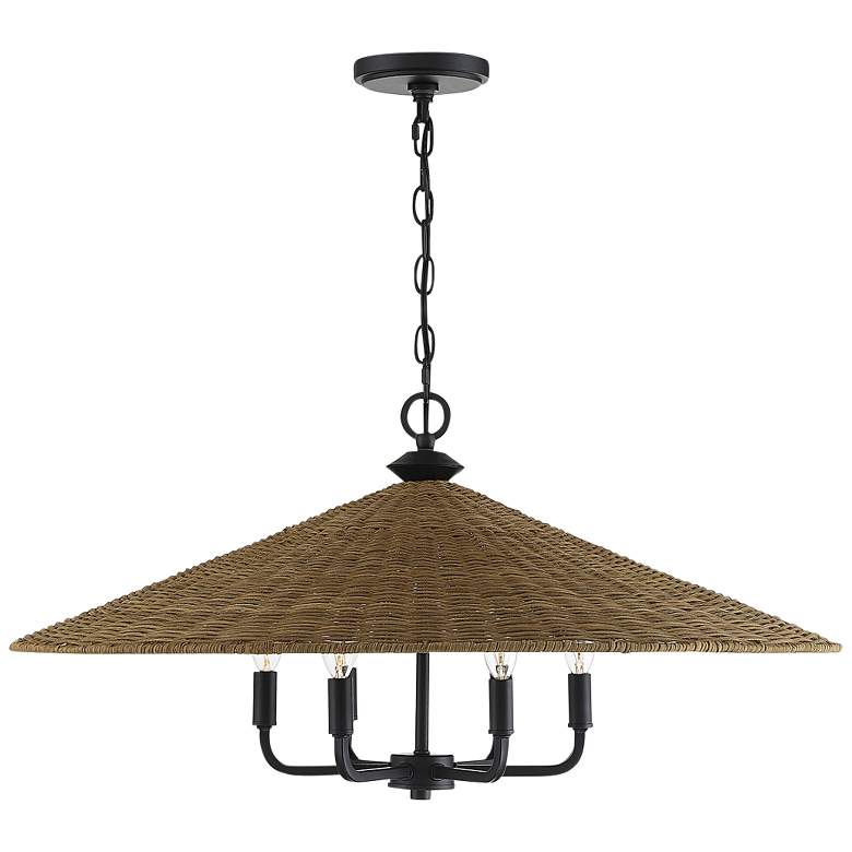 Image 7 Savoy House Eman 30 inch Wide 6-Light Matte Black Natural Rattan Pendant more views