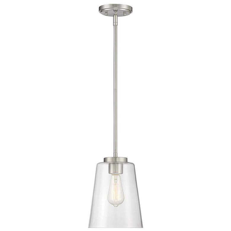 Image 1 Savoy House Essentials Calhoun 8" Wide Satin Nickel 1-Light Mini Penda