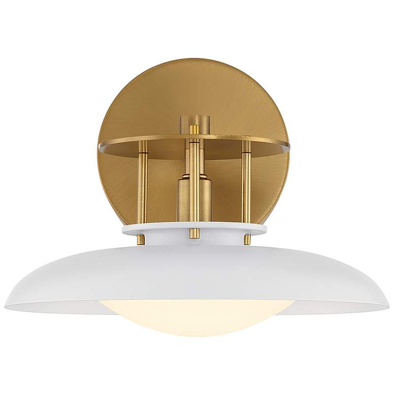 Image 3 Savoy House Gavin 8" High White with Warm Brass Accents 1-Light Wall S more views