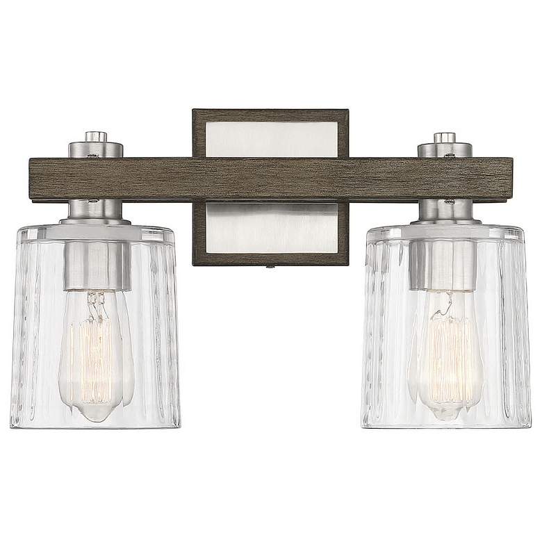 Image 1 Savoy House Halifax 15" Wide 2-Light Satin Nickel with Gray Wood Bath