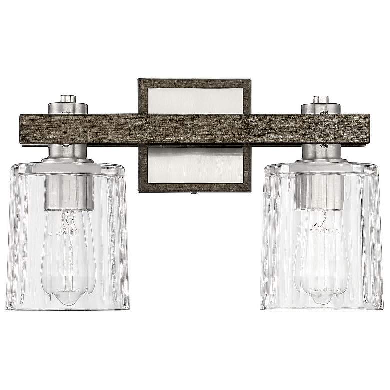 Image 2 Savoy House Halifax 15" Wide 2-Light Satin Nickel with Gray Wood Bath more views