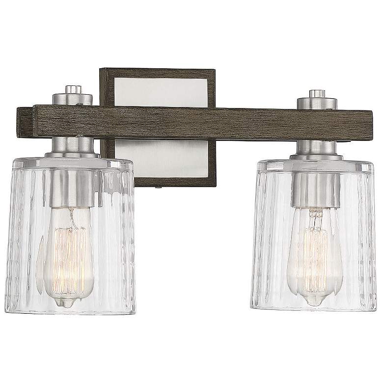 Image 3 Savoy House Halifax 15" Wide 2-Light Satin Nickel with Gray Wood Bath more views