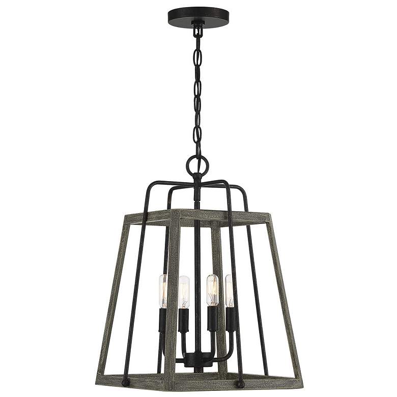 Image 1 Savoy House Hasting 14" Wide Noblewood with Iron 4-Light Pendant