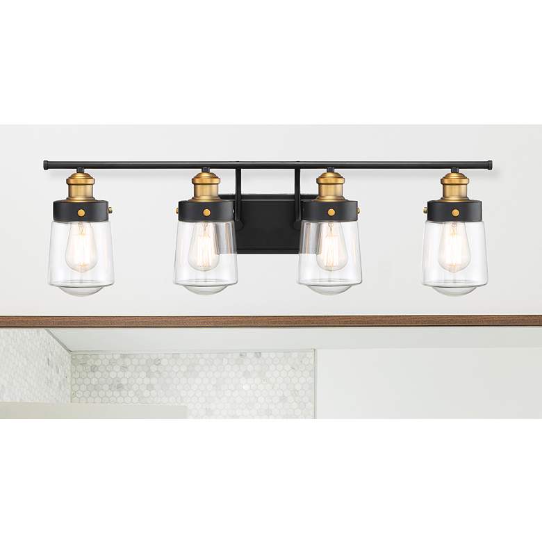 Image 1 Savoy House Macauley 32" Wide Vintage Black with Warm Brass Bath Light