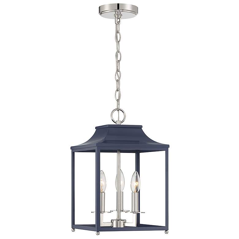 Image 1 Savoy House Meridian 10 inch Wide Navy Blue &#38; Polished Nickel 3-Light 
