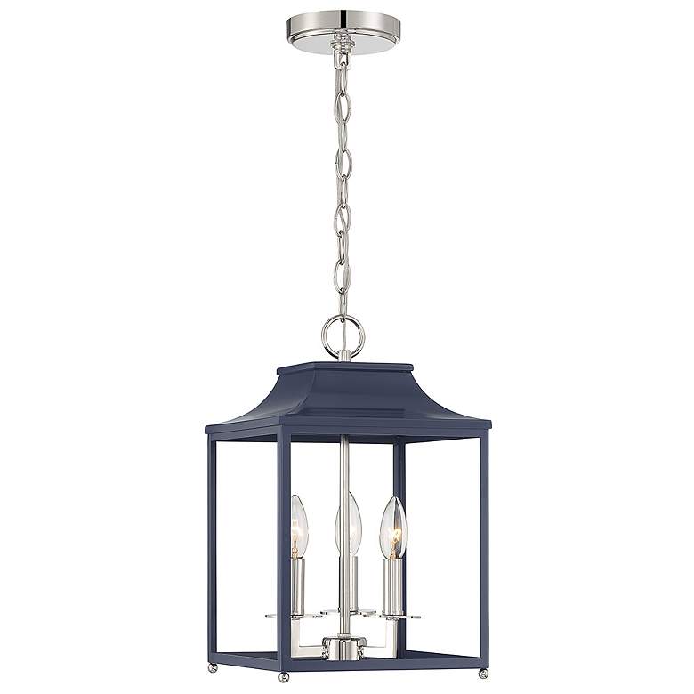 Image 1 Savoy House Meridian 10" Wide Navy Blue & Polished Nickel 3-Light