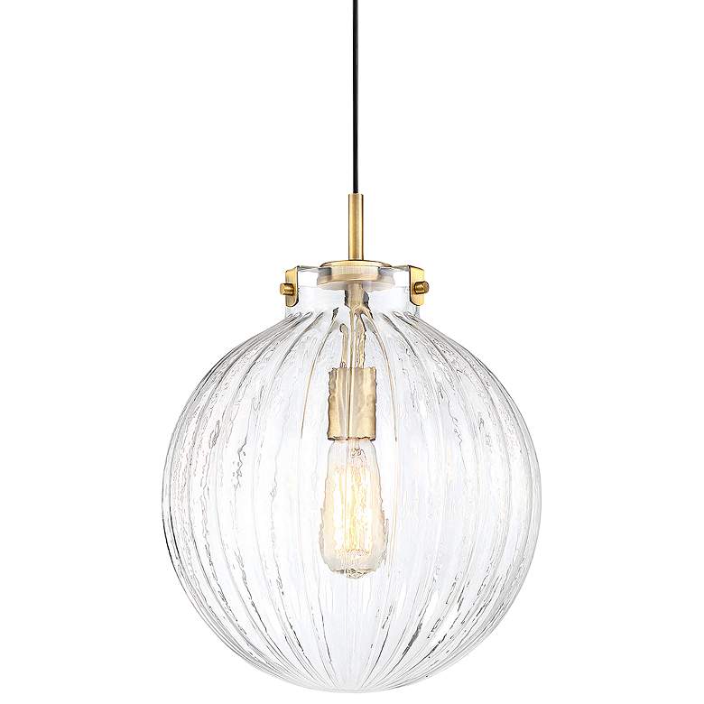 Image 1 Savoy House Meridian 12"W Brass Ribbed Glass Mini Pendant