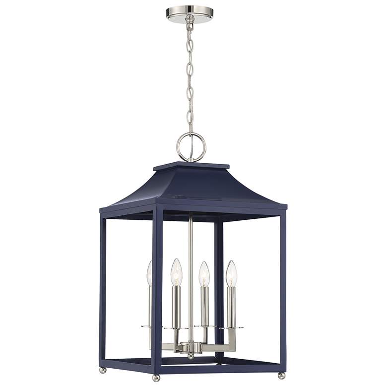 Image 1 Savoy House Meridian 15.25" Wide Navy Blue with Polished Nickel Pendan