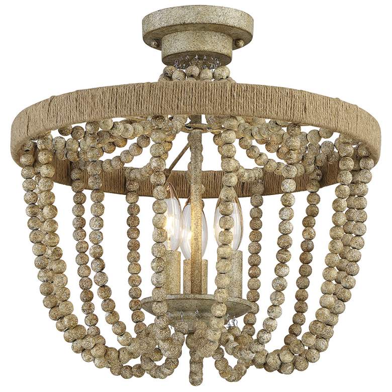 Image 1 Savoy House Meridian 15" Wide Natural Wood with Rope 3-Light Ceiling L