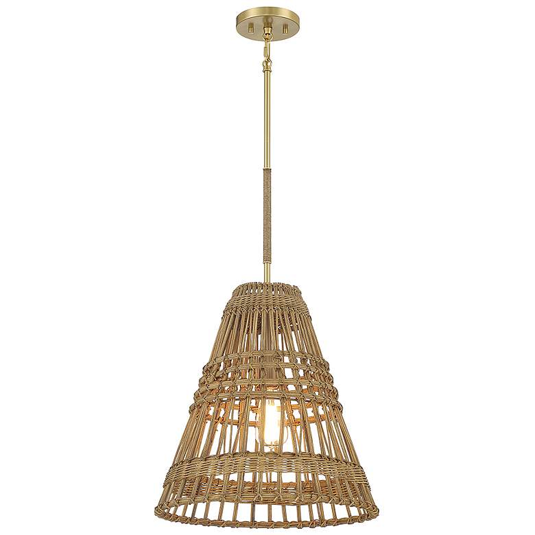 Image 1 Savoy House Meridian 16 1/2" Brass and Natural Rattan Pendant Light