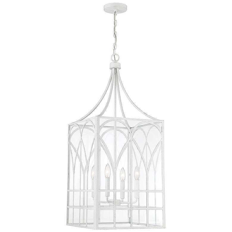 Image 1 Savoy House Meridian 16 inch Wide Distressed White 4-Light Pendant