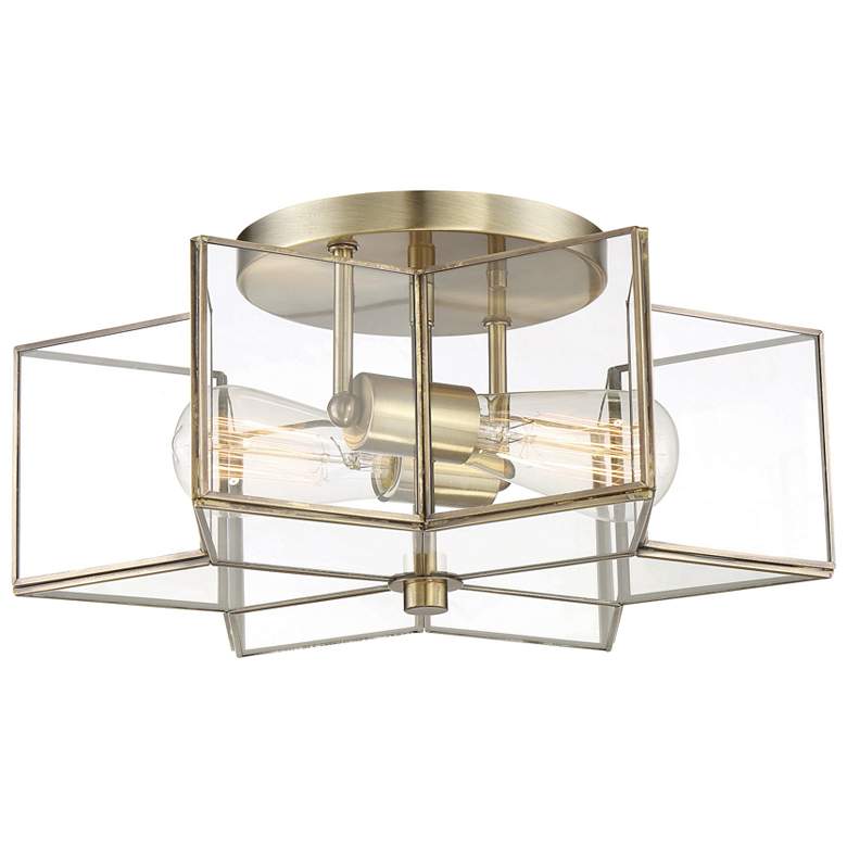 Image 1 Savoy House Meridian 16 inch Wide Natural Brass 2-Light Ceiling Light