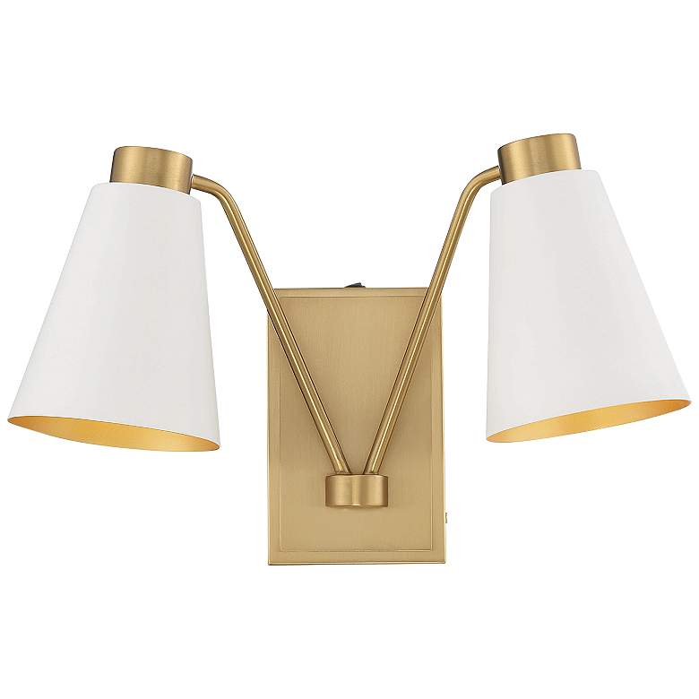 Image 1 Savoy House Meridian 17.5 inch Wide White &#38; Natural Brass 2-Light Wall