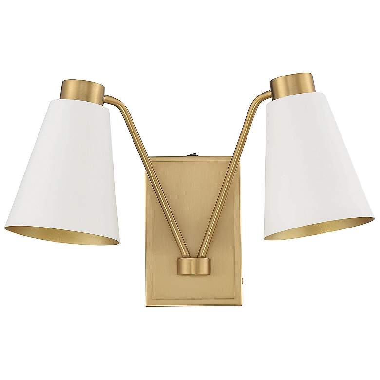 Image 4 Savoy House Meridian 17.5" Wide White & Natural Brass 2-Light Wall more views