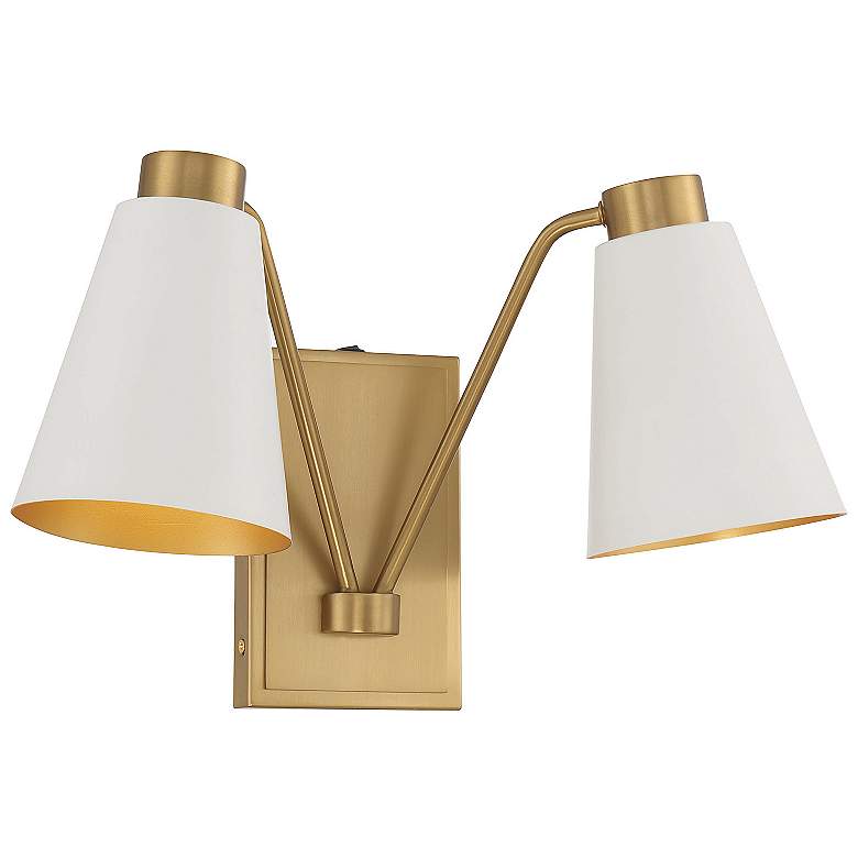 Image 5 Savoy House Meridian 17.5 inch Wide White &#38; Natural Brass 2-Light Wall more views